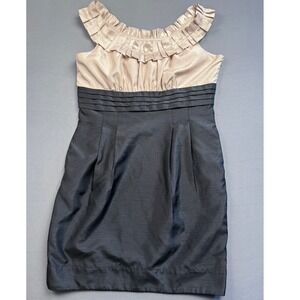 Jessica Howard‎ Dress Sleeveless Ruffle Collar Beige Black Size 12